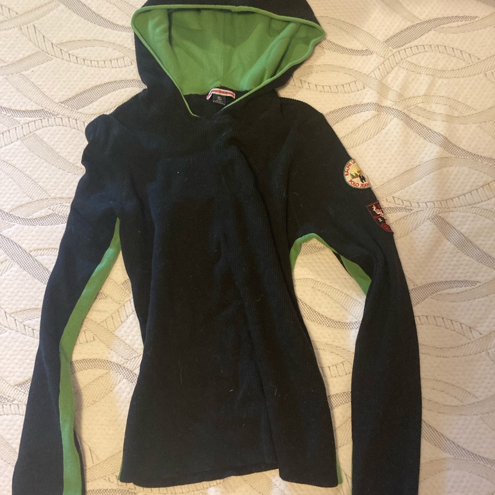 Super old polo jeans hoodie with patches and long sleeves